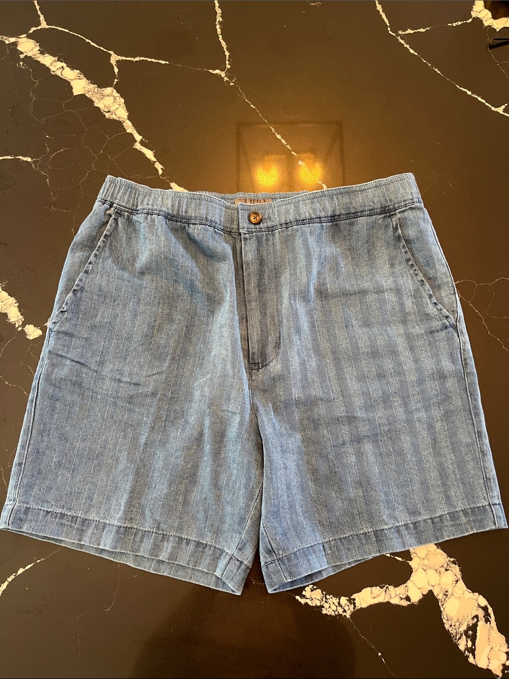 Slate & Stone Dark Blue Linen-Blend Shorts (Tag reads 31 / Fit 34 )